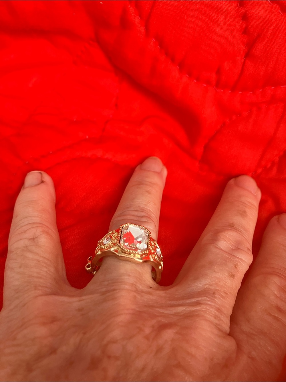 paparazzi Gold-Tone Ring with Red Crystal Accent